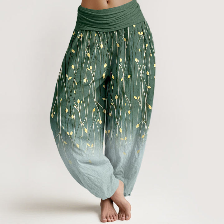 Buddha Stones Pantalon harem en pur coton à motif branches et feuilles dégradées, taille élastique, pour femme - Vert foncé - US16，UK/AU20，EU48 (3XL) - image 5