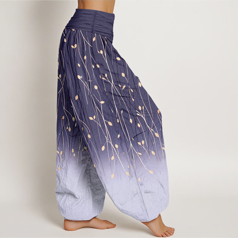 Buddha Stones Pantalon harem en pur coton à motif branches et feuilles dégradées, taille élastique, pour femme - image 10