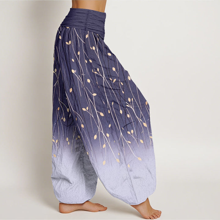 Buddha Stones Pantalon harem en pur coton à motif branches et feuilles dégradées, taille élastique, pour femme - image 10