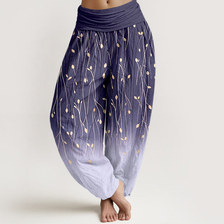 Buddha Stones Pantalon harem en pur coton à motif branches et feuilles dégradées, taille élastique, pour femme - Violet - US16，UK/AU20，EU48 (3XL) - image 8