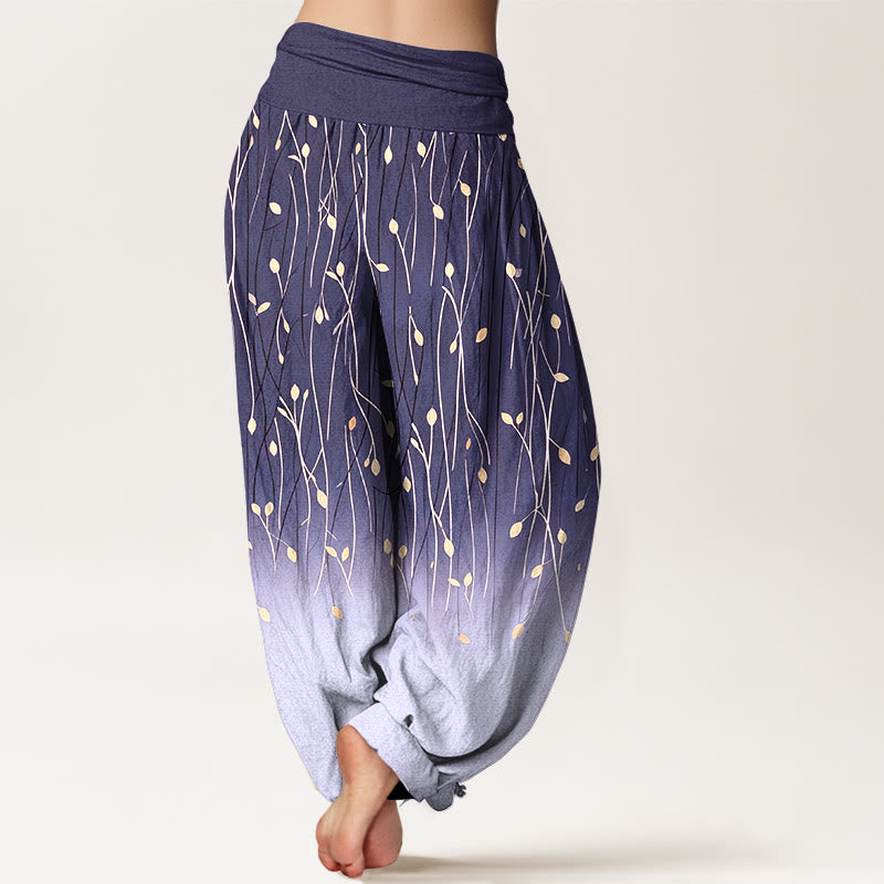 Buddha Stones Pantalon harem en pur coton à motif branches et feuilles dégradées, taille élastique, pour femme - image 9