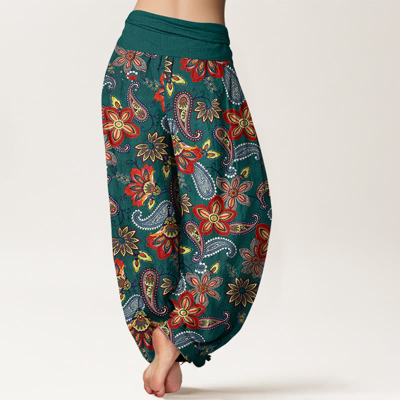 Buddha Stones Pantalon harem en pur coton à motif cachemire et floral, taille élastique, pour femme - image 1