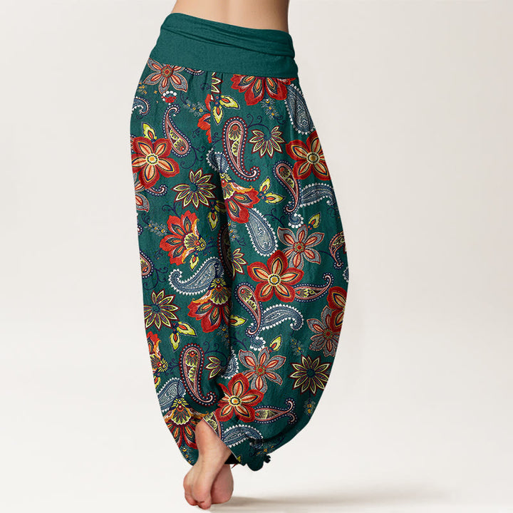 Buddha Stones Pantalon harem en pur coton à motif cachemire et floral, taille élastique, pour femme - image 1