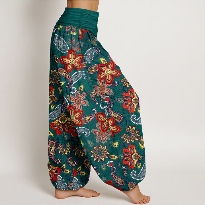 Buddha Stones Pantalon harem en pur coton à motif cachemire et floral, taille élastique, pour femme - image 2
