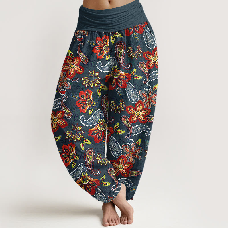 Buddha Stones Pantalon harem en pur coton à motif cachemire et floral, taille élastique, pour femme - DarkSlateGray - US16，UK/AU20，EU48 (3XL) - image 5