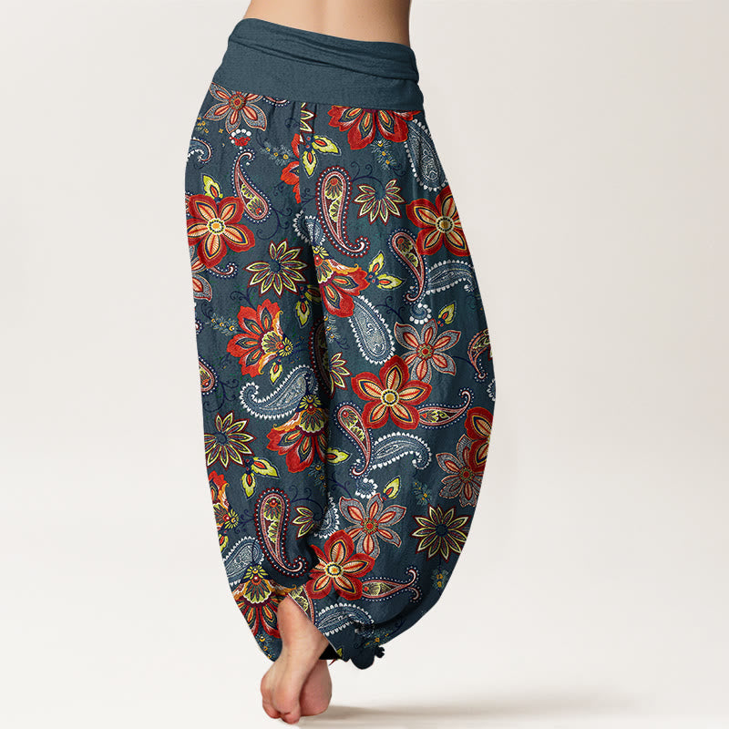 Buddha Stones Pantalon harem en pur coton à motif cachemire et floral, taille élastique, pour femme - image 6