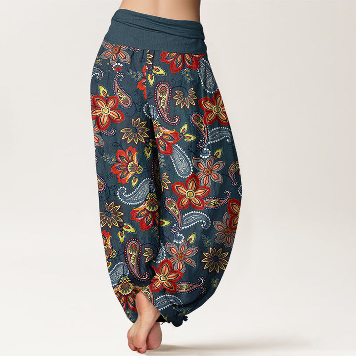 Buddha Stones Pantalon harem en pur coton à motif cachemire et floral, taille élastique, pour femme - image 6