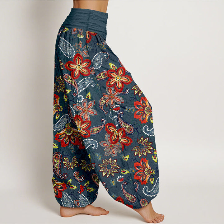 Buddha Stones Pantalon harem en pur coton à motif cachemire et floral, taille élastique, pour femme - image 7