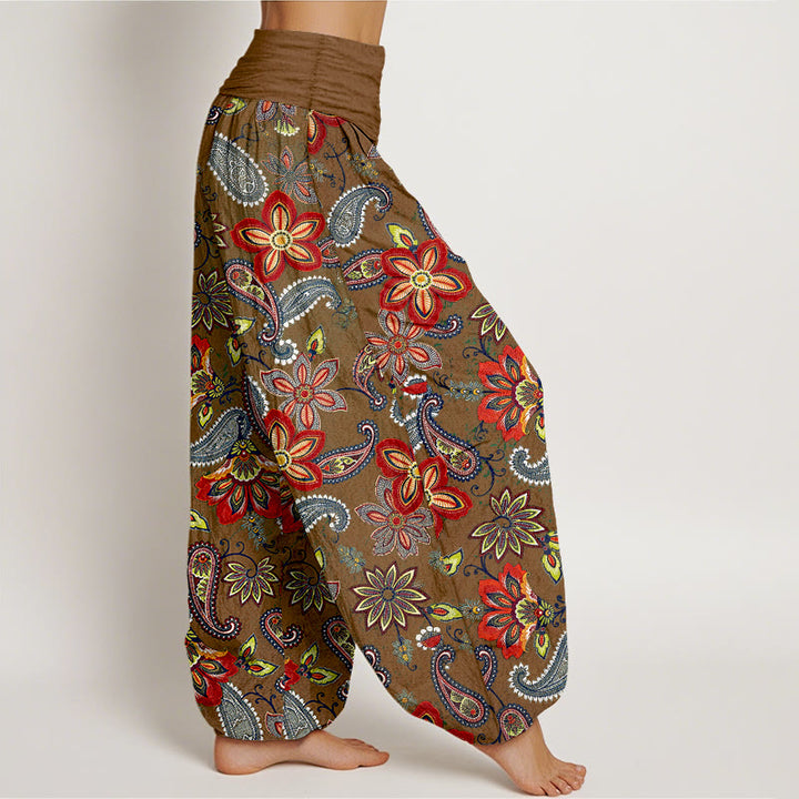 Buddha Stones Pantalon harem en pur coton à motif cachemire et floral, taille élastique, pour femme - image 10
