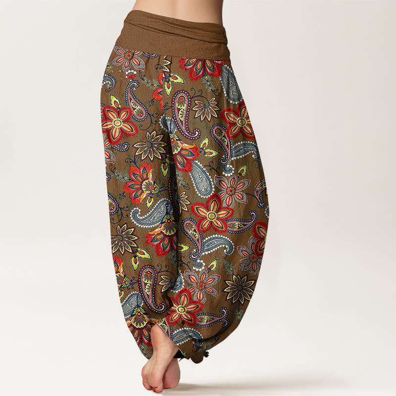 Buddha Stones Pantalon harem en pur coton à motif cachemire et floral, taille élastique, pour femme - image 9