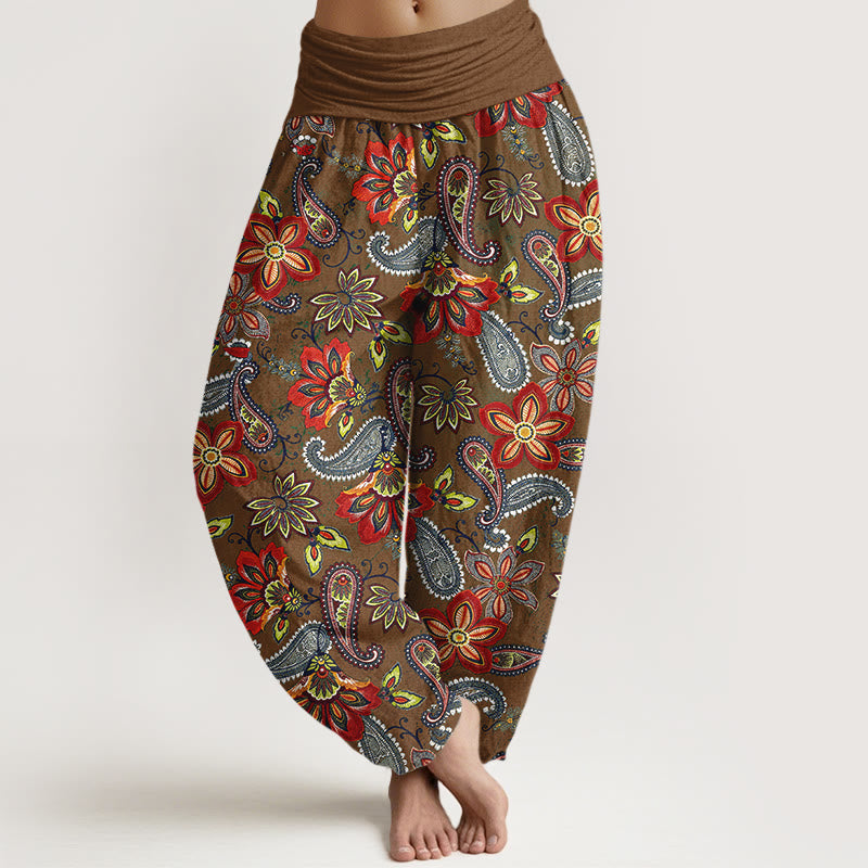 Buddha Stones Pantalon harem en pur coton à motif cachemire et floral, taille élastique, pour femme - DarkGoldenrod - US16，UK/AU20，EU48 (3XL) - image 8