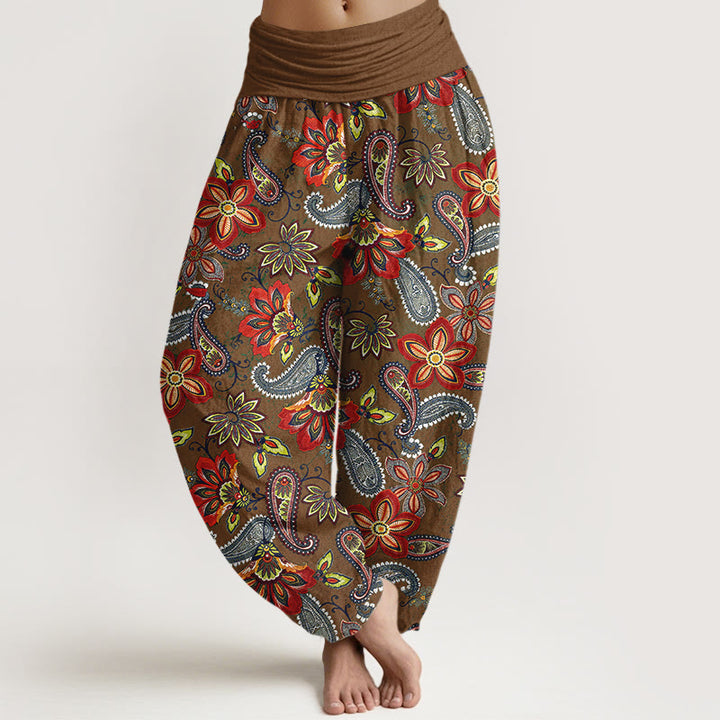 Buddha Stones Pantalon harem en pur coton à motif cachemire et floral, taille élastique, pour femme - DarkGoldenrod - US16，UK/AU20，EU48 (3XL) - image 8