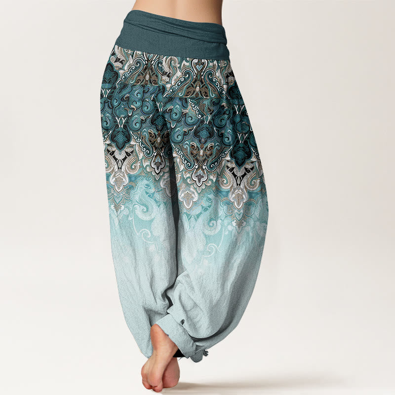 Buddha Stones Pantalon harem pour femme en pur coton à taille élastique et motif floral cachemire dégradé - image 1