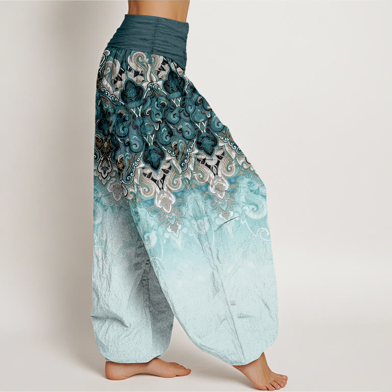 Buddha Stones Pantalon harem pour femme en pur coton à taille élastique et motif floral cachemire dégradé - image 2