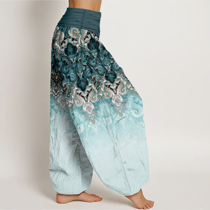 Buddha Stones Pantalon harem pour femme en pur coton à taille élastique et motif floral cachemire dégradé - image 2