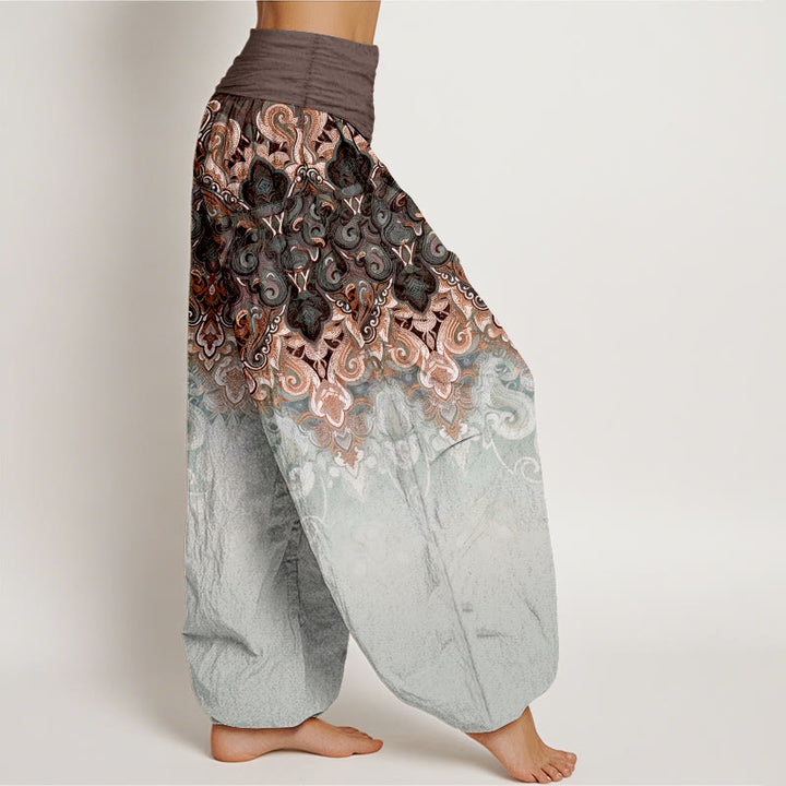 Buddha Stones Pantalon harem pour femme en pur coton à taille élastique et motif floral cachemire dégradé - image 7