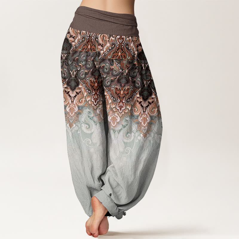 Buddha Stones Pantalon harem pour femme en pur coton à taille élastique et motif floral cachemire dégradé - image 6