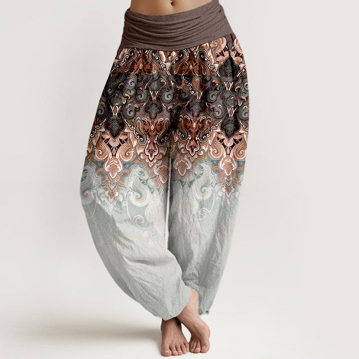 Buddha Stones Pantalon harem pour femme en pur coton à taille élastique et motif floral cachemire dégradé - Terre de sienne - US16，UK/AU20，EU48 (3XL) - image 5