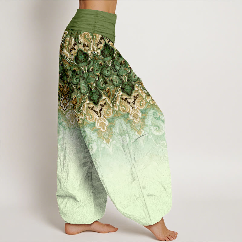 Buddha Stones Pantalon harem pour femme en pur coton à taille élastique et motif floral cachemire dégradé - image 10