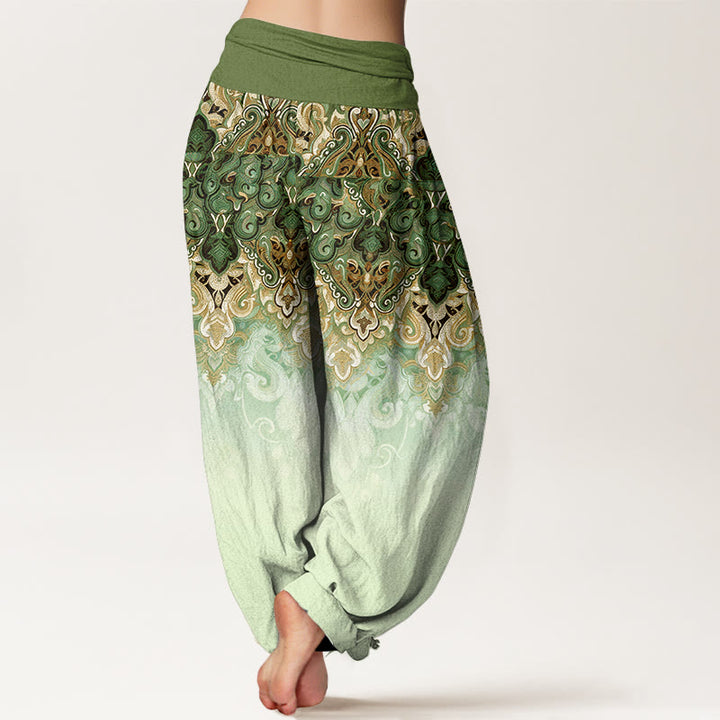 Buddha Stones Pantalon harem pour femme en pur coton à taille élastique et motif floral cachemire dégradé - image 9
