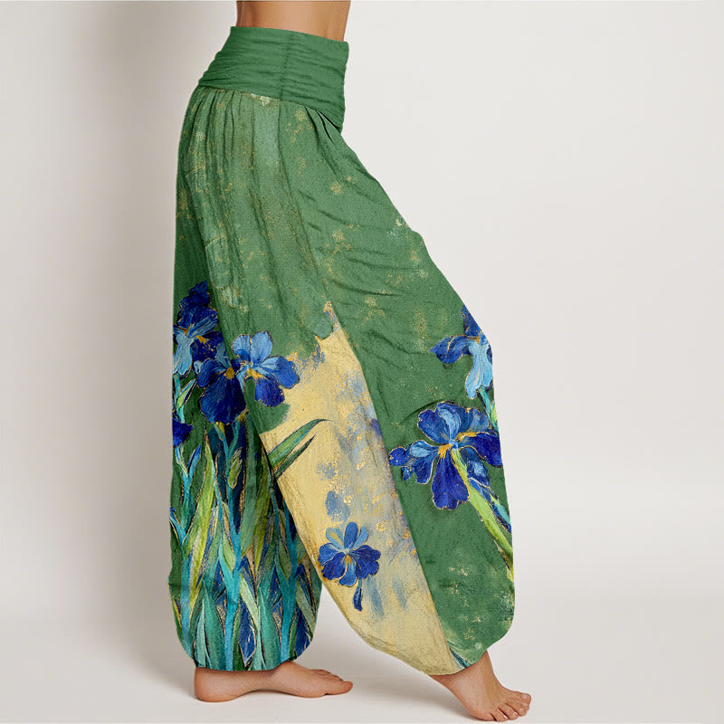 Buddha Stones Pantalon harem à taille élastique en pur coton à motif iris pour femme - image 10
