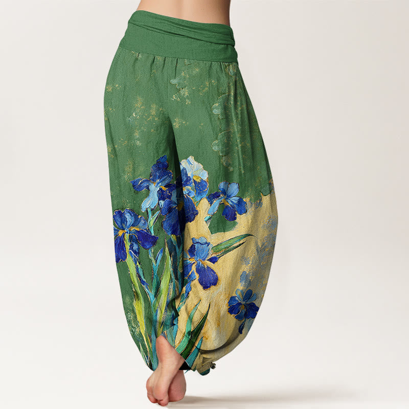 Buddha Stones Pantalon harem à taille élastique en pur coton à motif iris pour femme - image 9