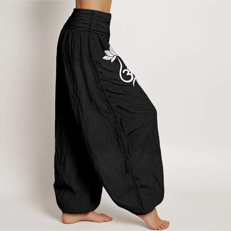 Buddha Stones Pantalon harem à taille élastique pour femme, motif fleur de lotus en coton et taille élastiquée - image 6