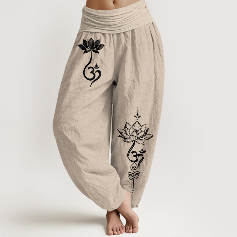 Buddha Stones Pantalon harem à taille élastique pour femme, motif fleur de lotus en coton et taille élastiquée - Tanné - US16，UK/AU20，EU48 (3XL) - image 11
