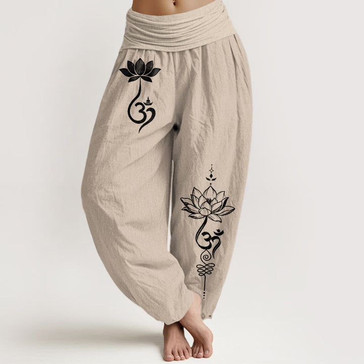 Buddha Stones Pantalon harem à taille élastique pour femme, motif fleur de lotus en coton et taille élastiquée - Tanné - US16，UK/AU20，EU48 (3XL) - image 11
