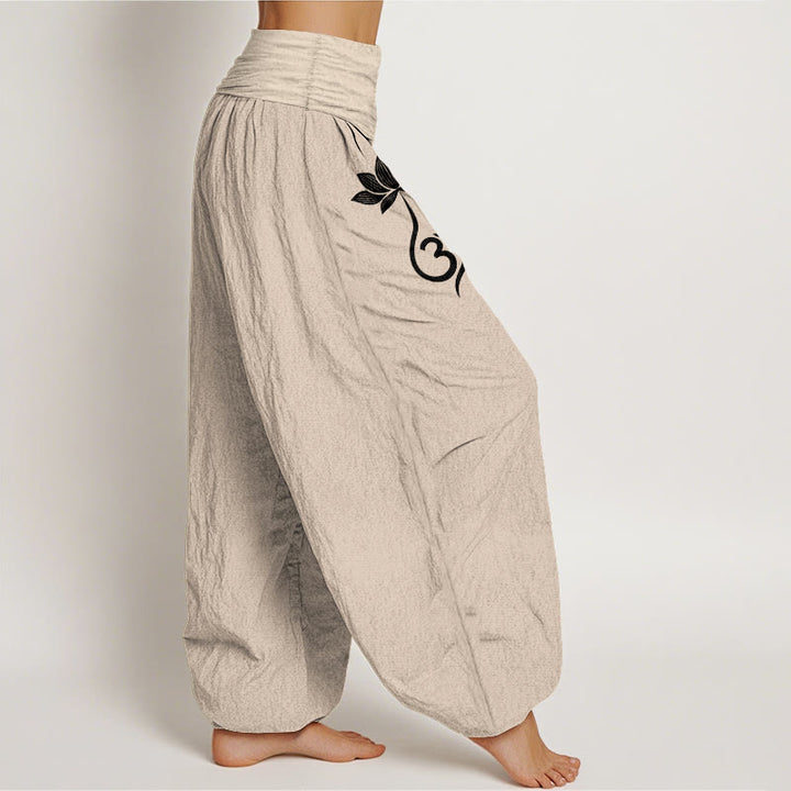 Buddha Stones Pantalon harem à taille élastique pour femme, motif fleur de lotus en coton et taille élastiquée - image 12