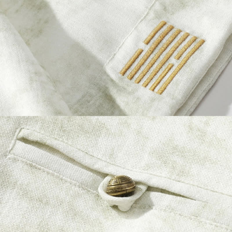 Buddha Stones Chemise en lin à manches courtes pour homme, avec broderie à motif moucheté et boutons de grenouille - image 8