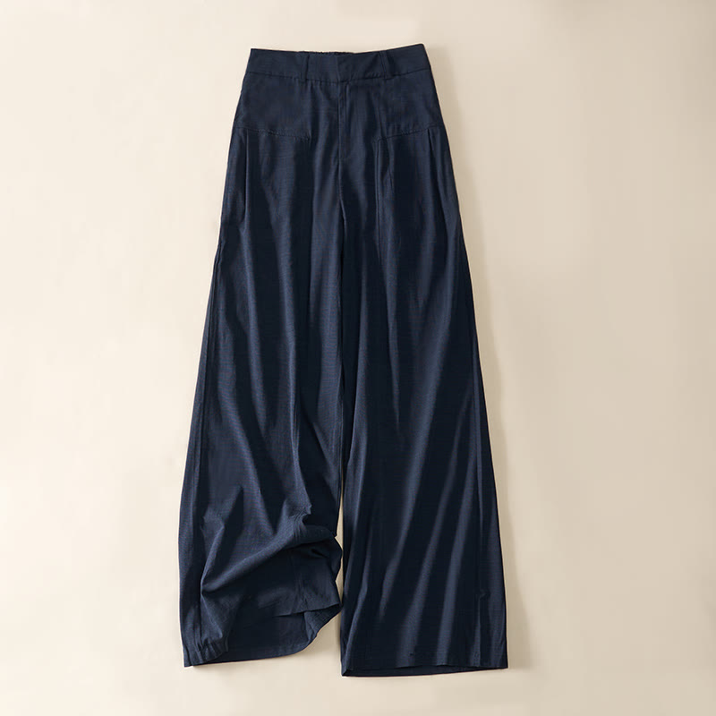 Buddha Stones Pantalon large en coton pour femme, avec fermeture éclair simple et poches - Bleu marine (la nuance peut varier) - US8-10，UK/AU12-14，EU40-42 (2XL) - image 0