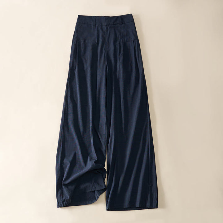 Buddha Stones Pantalon large en coton pour femme, avec fermeture éclair simple et poches - Bleu marine (la nuance peut varier) - US8-10，UK/AU12-14，EU40-42 (2XL) - image 0