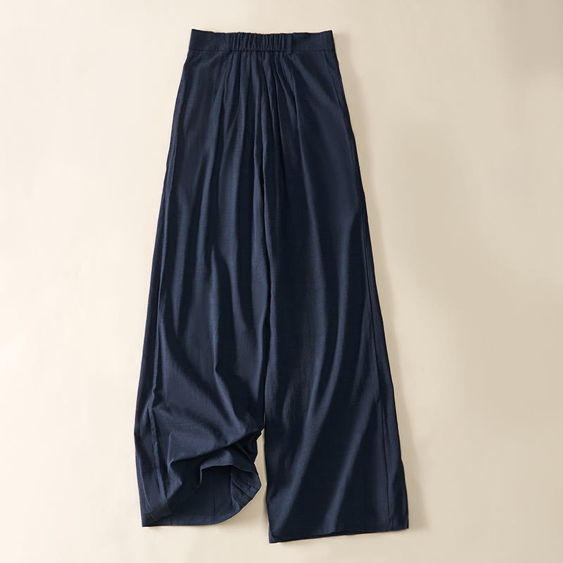 Buddha Stones Pantalon large en coton pour femme, avec fermeture éclair simple et poches - image 1