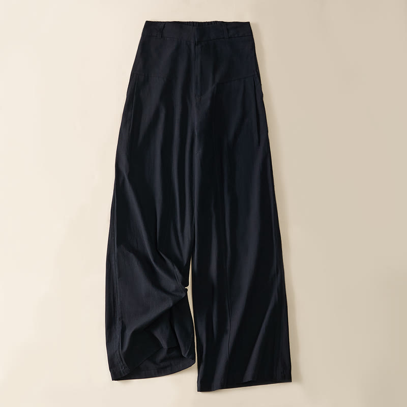 Buddha Stones Pantalon large en coton pour femme, avec fermeture éclair simple et poches - Noir - US8-10，UK/AU12-14，EU40-42 (2XL) - image 9