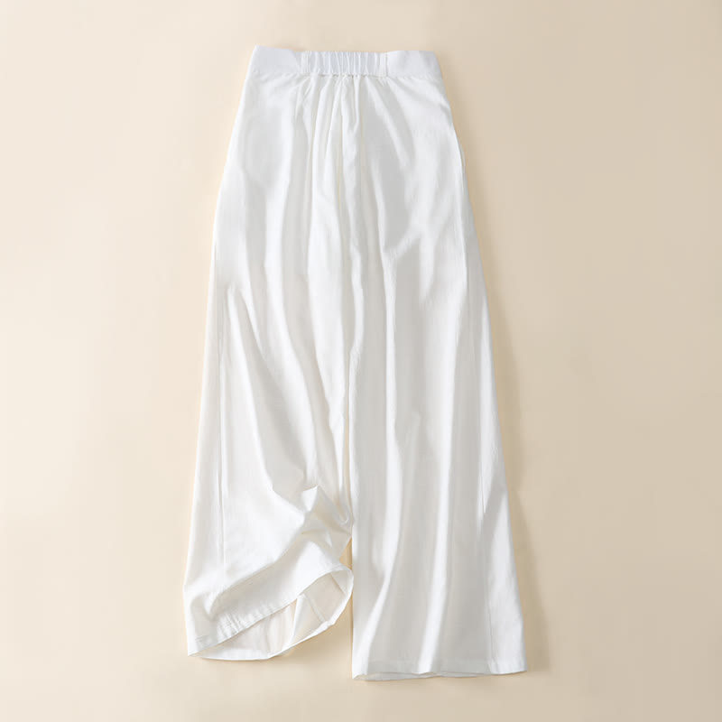 Buddha Stones Pantalon large en coton pour femme, avec fermeture éclair simple et poches - Blanc - US8-10，UK/AU12-14，EU40-42 (2XL) - image 11