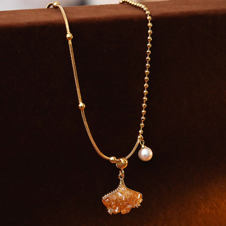 Buddha Stones Collier pendentif en citrine champagne, perle de cuivre et perle, symbole de protection des biens - image 4