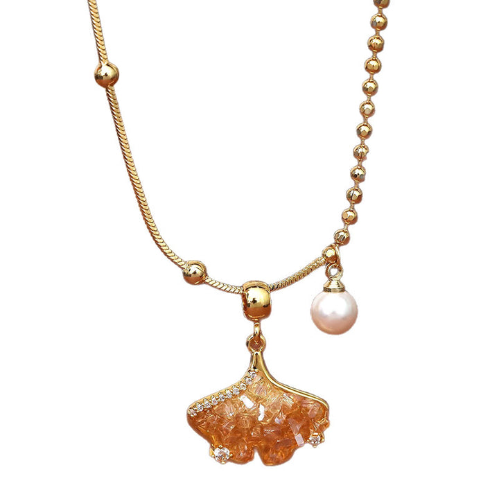Buddha Stones Collier pendentif en citrine champagne, perle de cuivre et perle, symbole de protection des biens - image 5