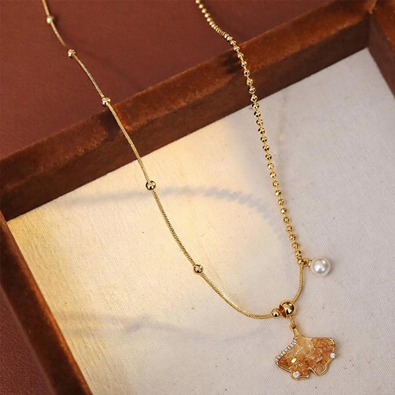 Buddha Stones Collier pendentif en citrine champagne, perle de cuivre et perle, symbole de protection des biens - image 3