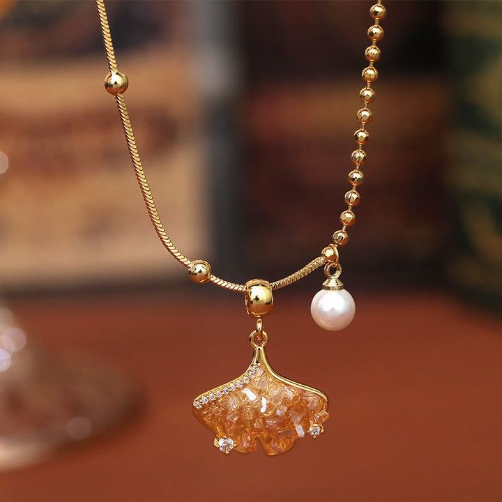 Buddha Stones Collier pendentif en citrine champagne, perle de cuivre et perle, symbole de protection des biens - image 2