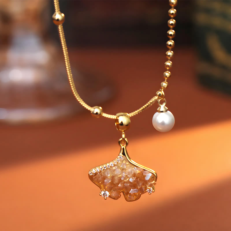 Buddha Stones Collier pendentif en citrine champagne, perle de cuivre et perle, symbole de protection des biens - image 1