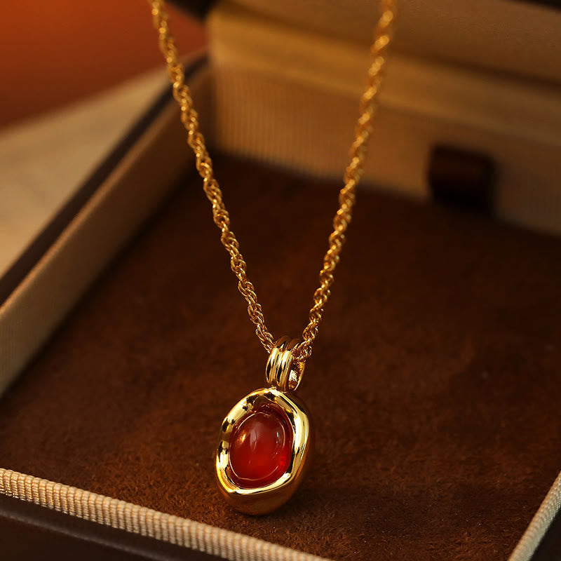 Buddha Stones Collier pendentif en œil de tigre, agate rouge, chaîne plaquée or et cuivre, symbole de propriété - Agate rouge (Dimensions : environ 1,9 x 1,2 x 0,6 cm) - image 4