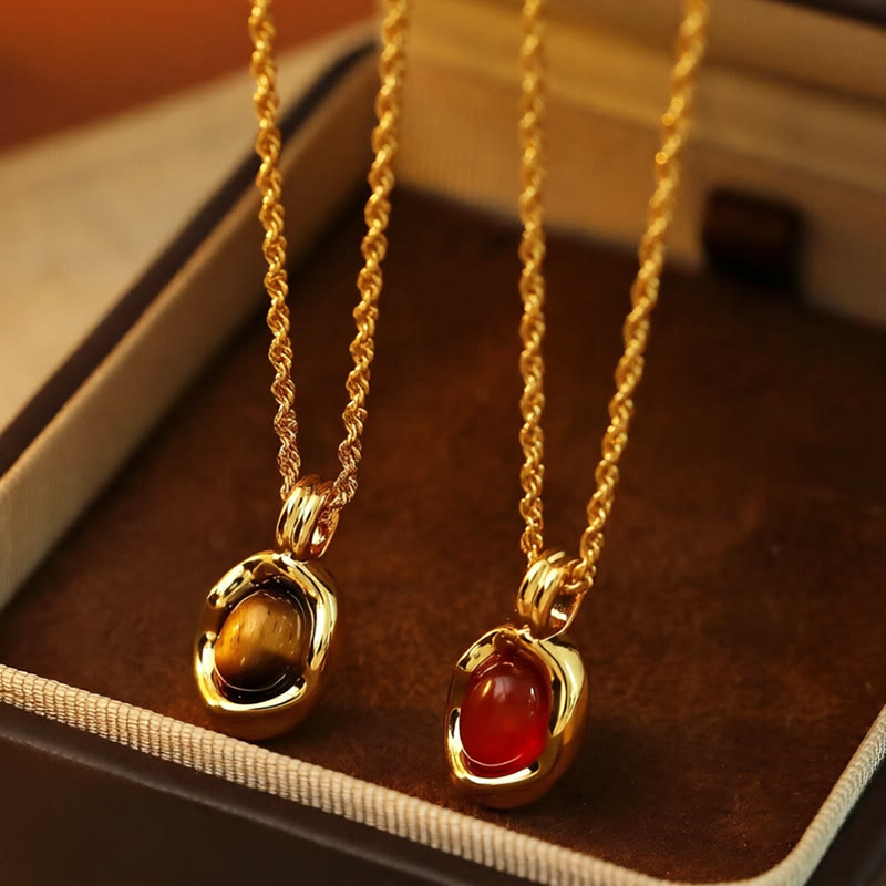 Buddha Stones Collier pendentif en œil de tigre, agate rouge, chaîne plaquée or et cuivre, symbole de propriété - image 0