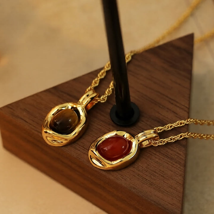 Buddha Stones Collier pendentif en œil de tigre, agate rouge, chaîne plaquée or et cuivre, symbole de propriété - image 6