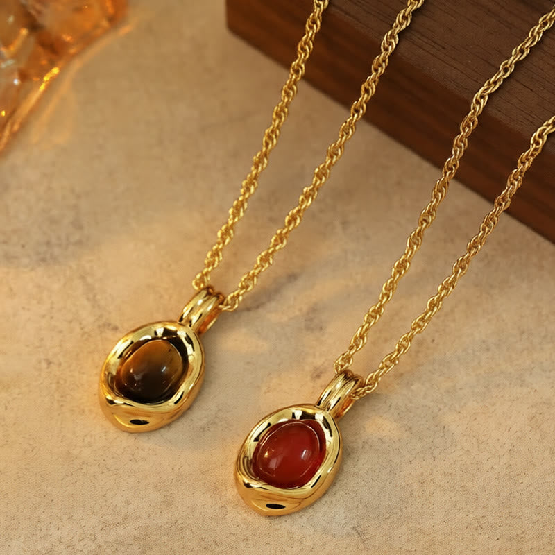 Buddha Stones Collier pendentif en œil de tigre, agate rouge, chaîne plaquée or et cuivre, symbole de propriété - image 7