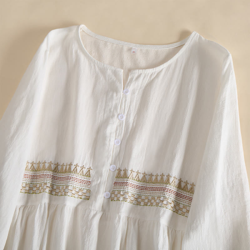 Robe midi femme à manches courtes et poches, ornée de broderies géométriques en forme de Buddha Stones - image 3