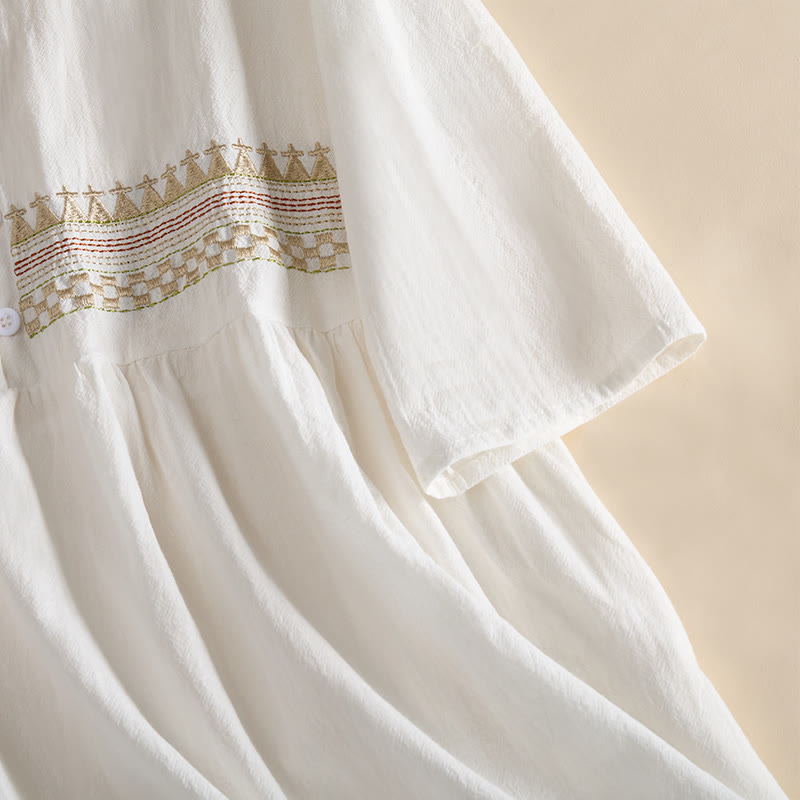 Robe midi femme à manches courtes et poches, ornée de broderies géométriques en forme de Buddha Stones - image 6