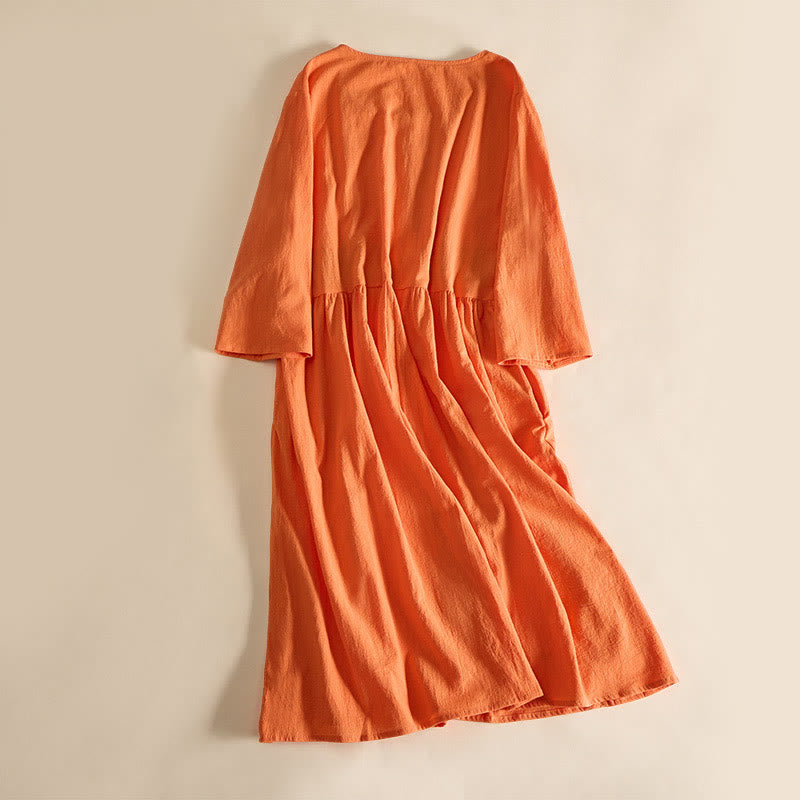 Robe midi femme à manches courtes et poches, ornée de broderies géométriques en forme de Buddha Stones - image 10