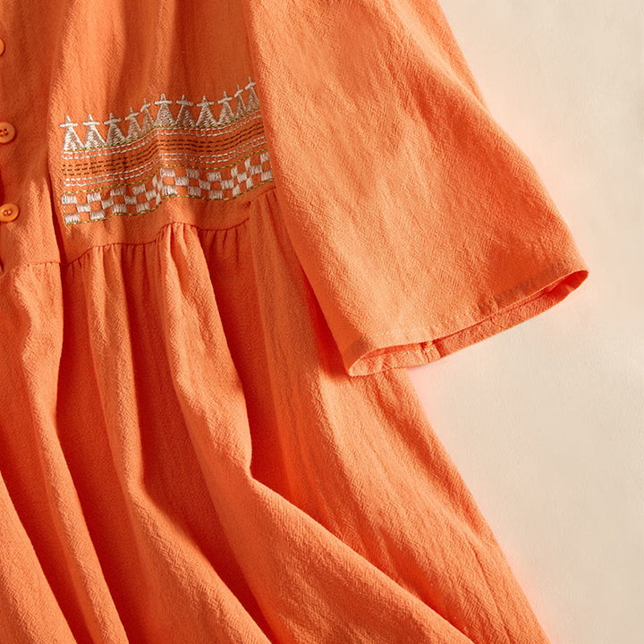 Robe midi femme à manches courtes et poches, ornée de broderies géométriques en forme de Buddha Stones - image 14
