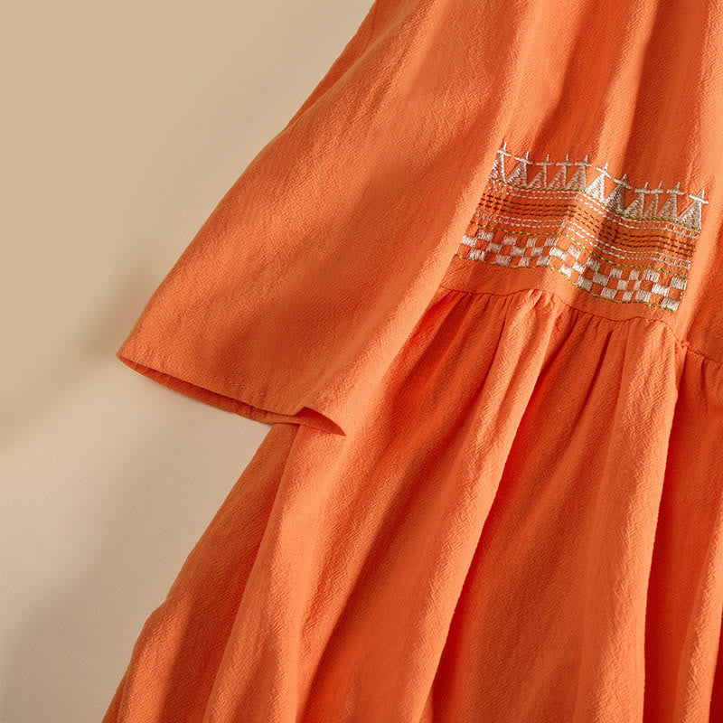 Robe midi femme à manches courtes et poches, ornée de broderies géométriques en forme de Buddha Stones - image 13